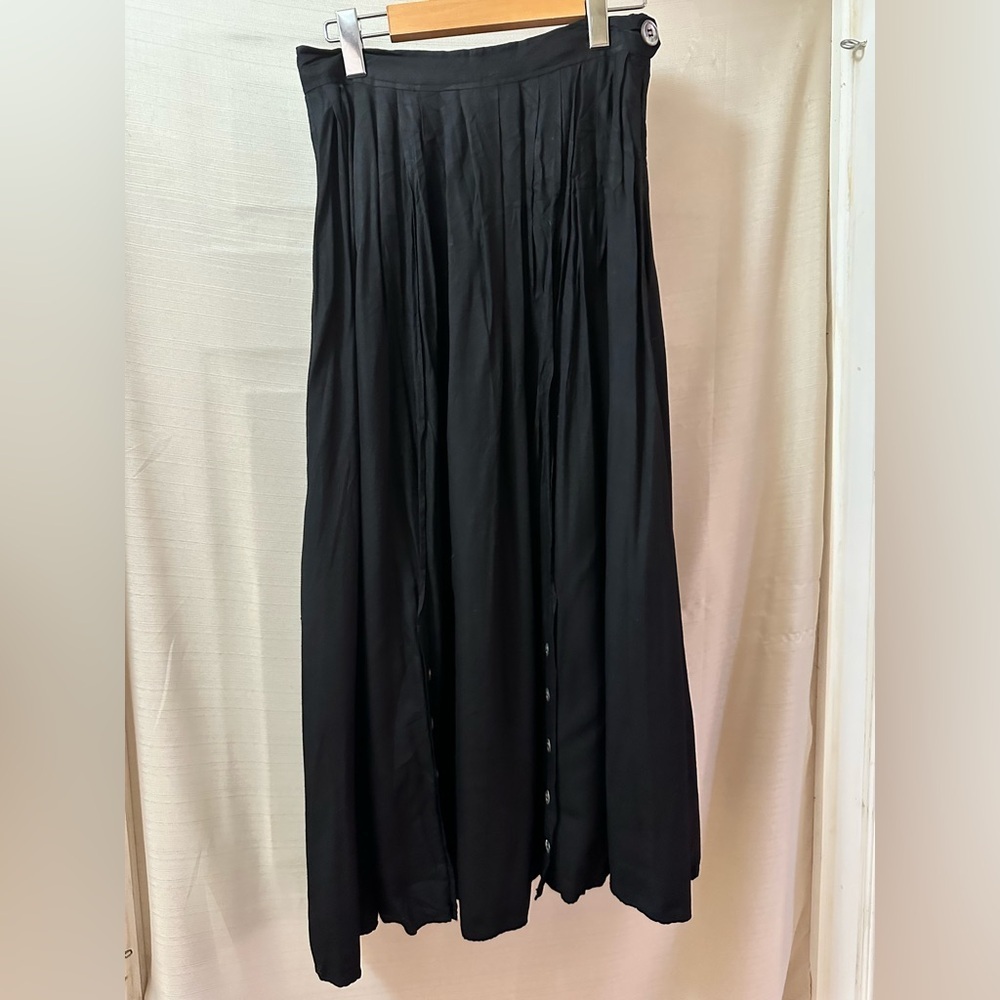 Vintage KIKIT Black Rayon Maxi Skirt Button Detail Small 28 Waist Hong Kong